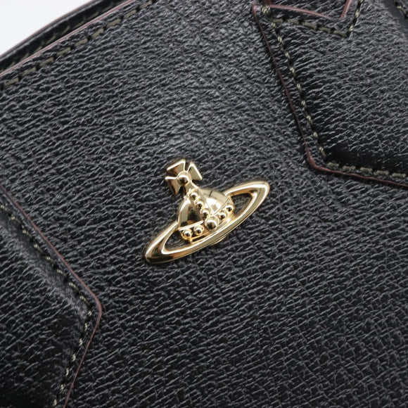 Vivienne Westwood Hand Bag Leather Black Gold Tone Auth am13092V