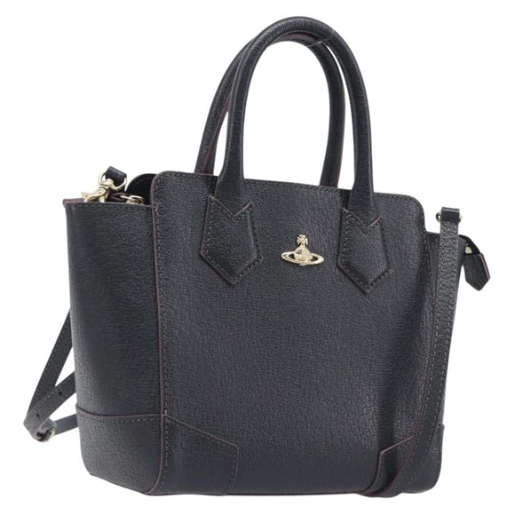 Vivienne Westwood Hand Bag Leather Black Gold Tone Auth am13092V