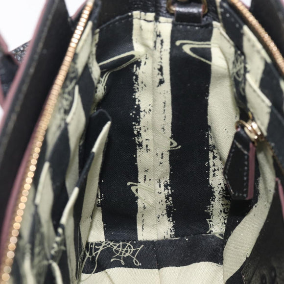 Vivienne Westwood Hand Bag Leather Black Gold Tone Auth am13092V