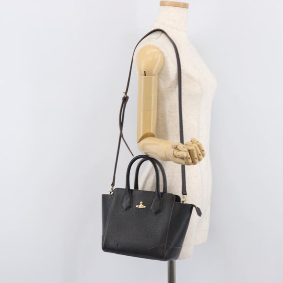 Vivienne Westwood Hand Bag Leather Black Gold Tone Auth am13092V