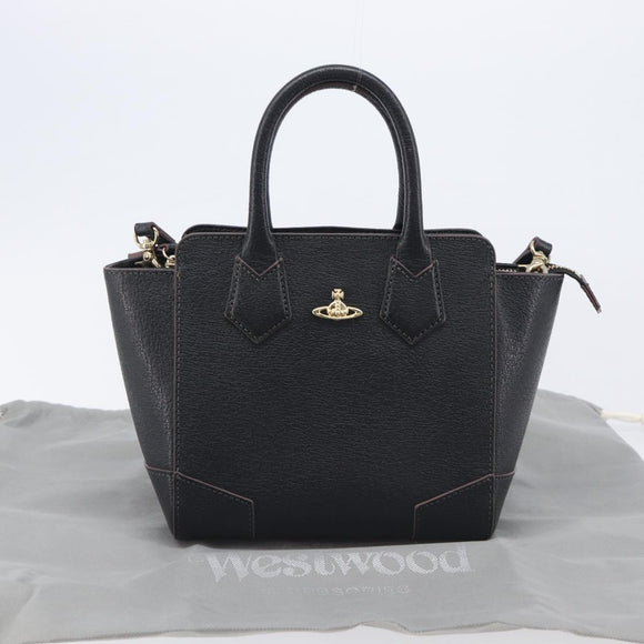 Vivienne Westwood Hand Bag Leather Black Gold Tone Auth am13092V