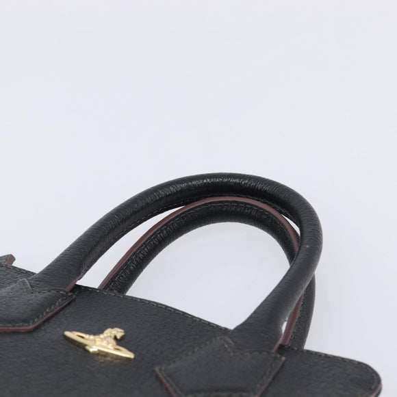 Vivienne Westwood Hand Bag Leather Black Gold Tone Auth am13092V