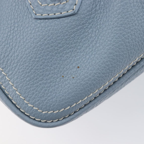 CELINE Hand Bag Leather Light Blue Gold Tone Auth am13108V