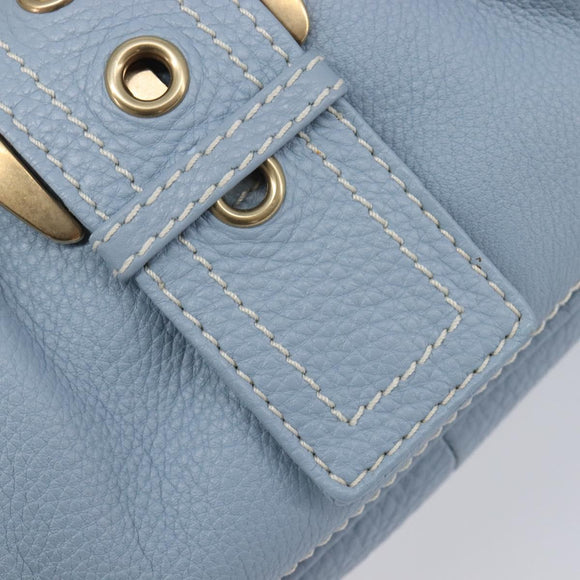 CELINE Hand Bag Leather Light Blue Gold Tone Auth am13108V