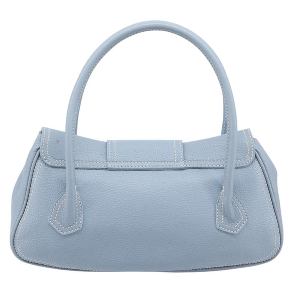 CELINE Hand Bag Leather Light Blue Gold Tone Auth am13108V