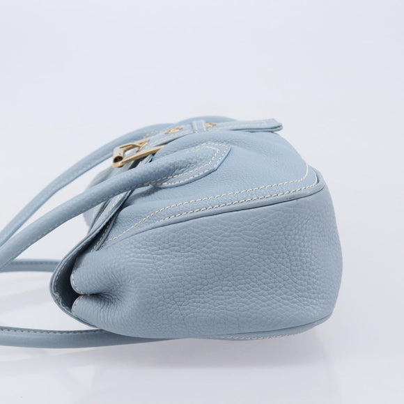 CELINE Hand Bag Leather Light Blue Gold Tone Auth am13108V
