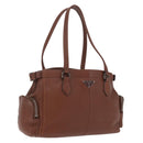 PRADA Hand Bag Leather Brown Silver Auth am13109SAV-1