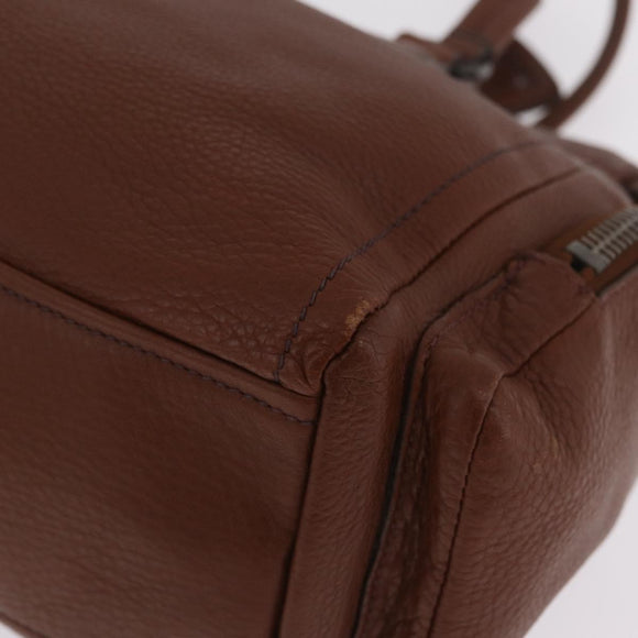 PRADA Hand Bag Leather Brown Silver Auth am13109SAV