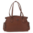 PRADA Hand Bag Leather Brown Silver Auth am13109SAV-2