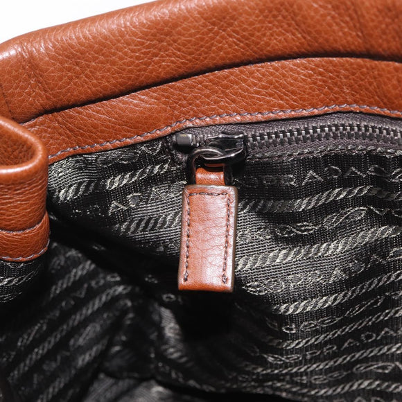 PRADA Hand Bag Leather Brown Silver Auth am13109SAV
