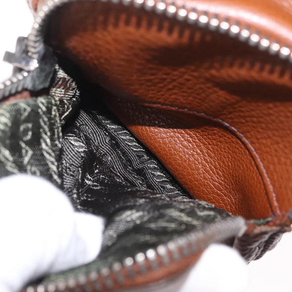 PRADA Hand Bag Leather Brown Silver Auth am13109SAV
