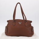 PRADA Hand Bag Leather Brown Silver Auth am13109SAV-29
