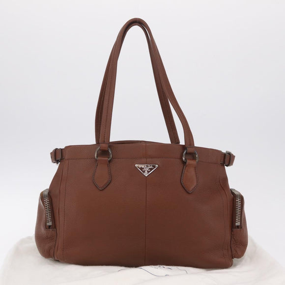 PRADA Hand Bag Leather Brown Silver Auth am13109SAV