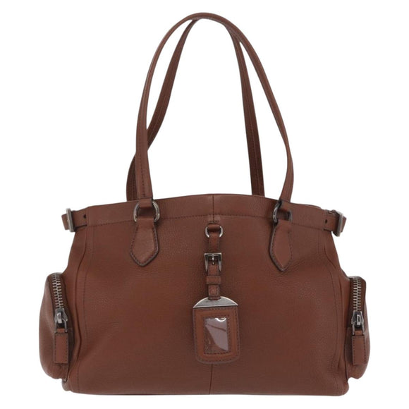 PRADA Hand Bag Leather Brown Silver Auth am13109SAV