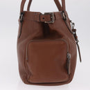 PRADA Hand Bag Leather Brown Silver Auth am13109SAV-4