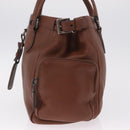 PRADA Hand Bag Leather Brown Silver Auth am13109SAV-5