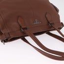 PRADA Hand Bag Leather Brown Silver Auth am13109SAV-6