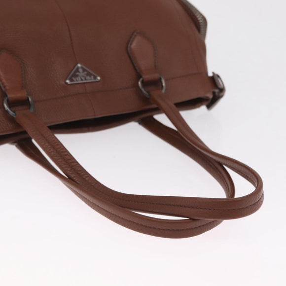 PRADA Hand Bag Leather Brown Silver Auth am13109SAV