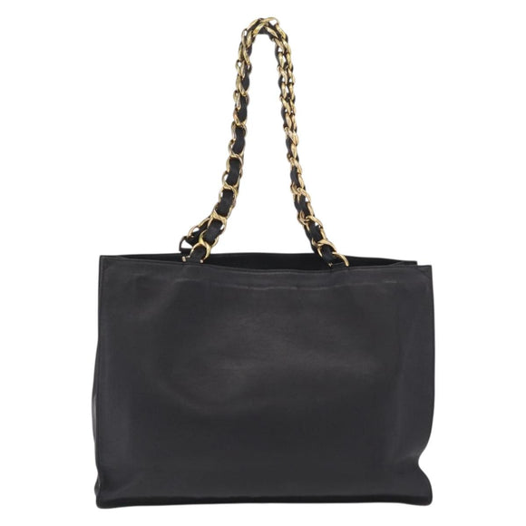 CHANEL COCO Mark Chain Tote Bag Lamb Skin Black Gold Tone CC Auth am13114V