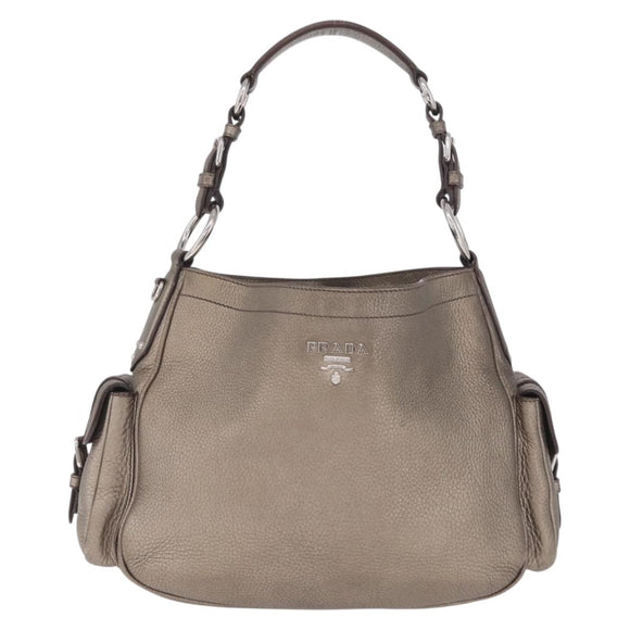PRADA Shoulder Bag Leather Gold Silver Auth am13129V