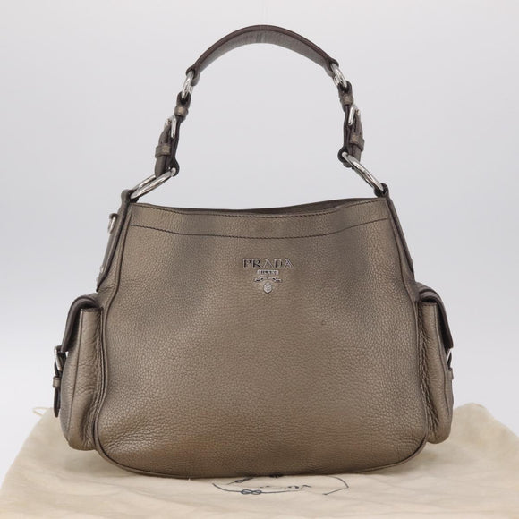 PRADA Shoulder Bag Leather Gold Silver Auth am13129V