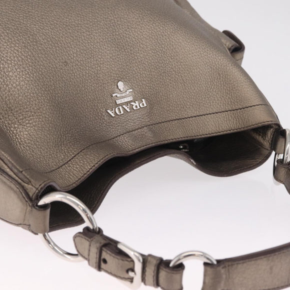 PRADA Shoulder Bag Leather Gold Silver Auth am13129V