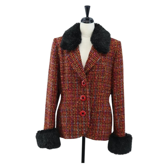 Saint Laurent Tweed Jacket Fur Multicolor Black Auth am13138V