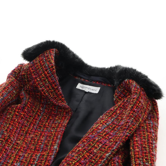 Saint Laurent Tweed Jacket Fur Multicolor Black Auth am13138V