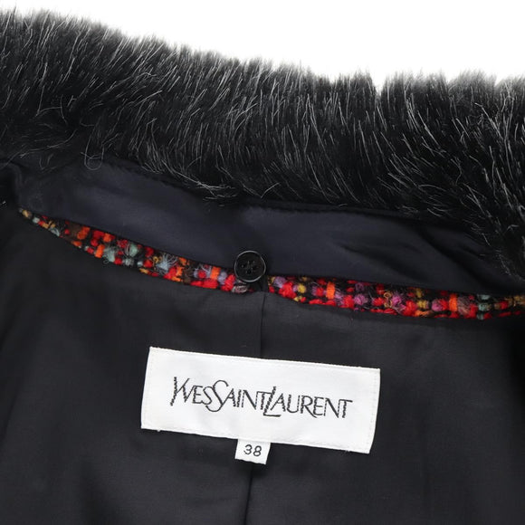 Saint Laurent Tweed Jacket Fur Multicolor Black Auth am13138V