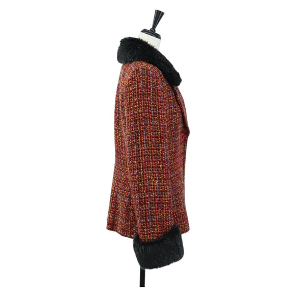 Saint Laurent Tweed Jacket Fur Multicolor Black Auth am13138V