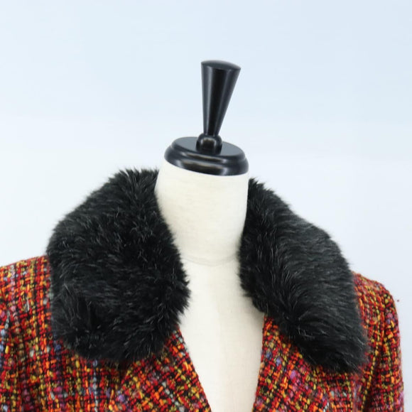 Saint Laurent Tweed Jacket Fur Multicolor Black Auth am13138V
