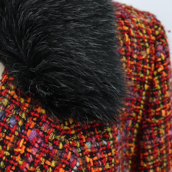 Saint Laurent Tweed Jacket Fur Multicolor Black Auth am13138V