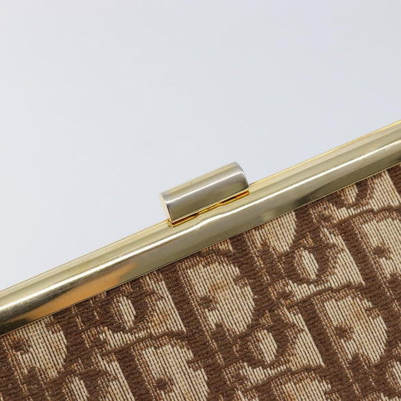 Christian Dior Trotter Canvas Clutch Bag Brown Gold Auth am13145