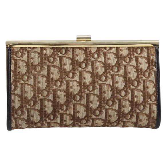 Christian Dior Trotter Canvas Clutch Bag Brown Gold Auth am13145