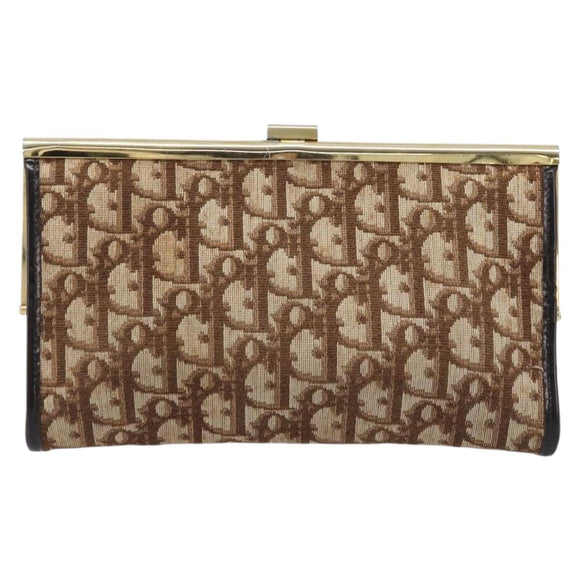 Christian Dior Trotter Canvas Clutch Bag Brown Gold Auth am13145