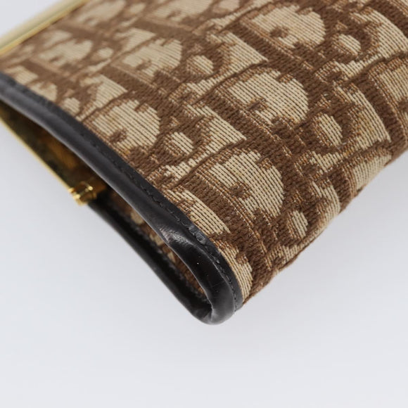 Christian Dior Trotter Canvas Clutch Bag Brown Gold Auth am13145