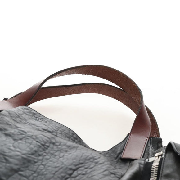 CELINE Tote Bag Leather Black Silver Auth am13149A