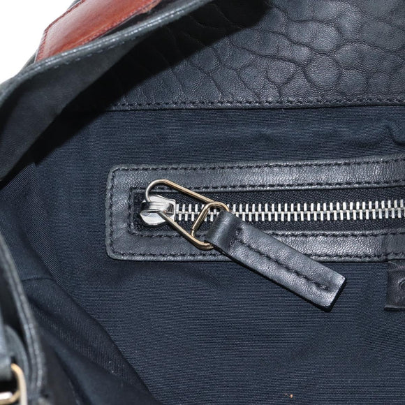 CELINE Tote Bag Leather Black Silver Auth am13149A