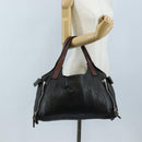 CELINE Tote Bag Leather Black Silver Auth am13149A-31