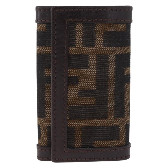 FENDI Zucca Canvas Key Case Black Brown Auth am13155V