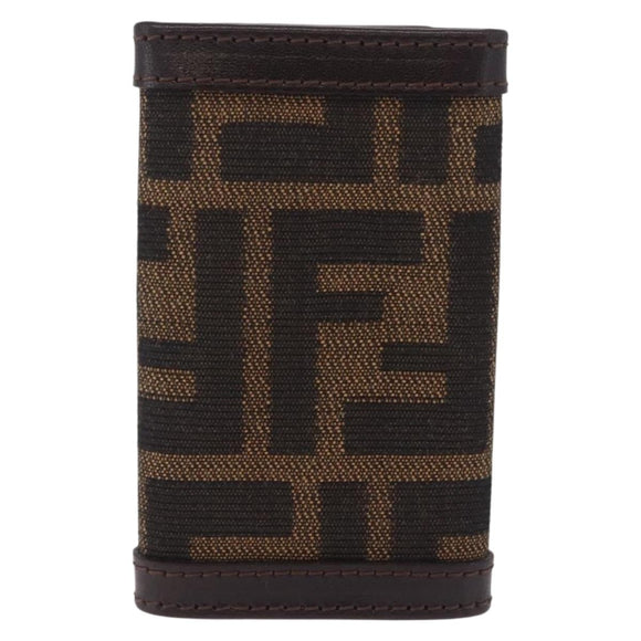 FENDI Zucca Canvas Key Case Black Brown Auth am13155V