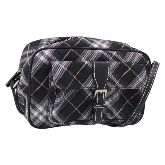BURBERRY Nova Check Blue Label Shoulder Bag Nylon Black Silver Auth am13157V