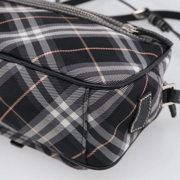 BURBERRY Nova Check Blue Label Shoulder Bag Nylon Black Silver Auth am13157V