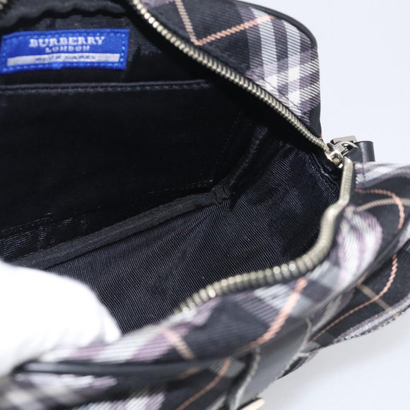 BURBERRY Nova Check Blue Label Shoulder Bag Nylon Black Silver Auth am13157V