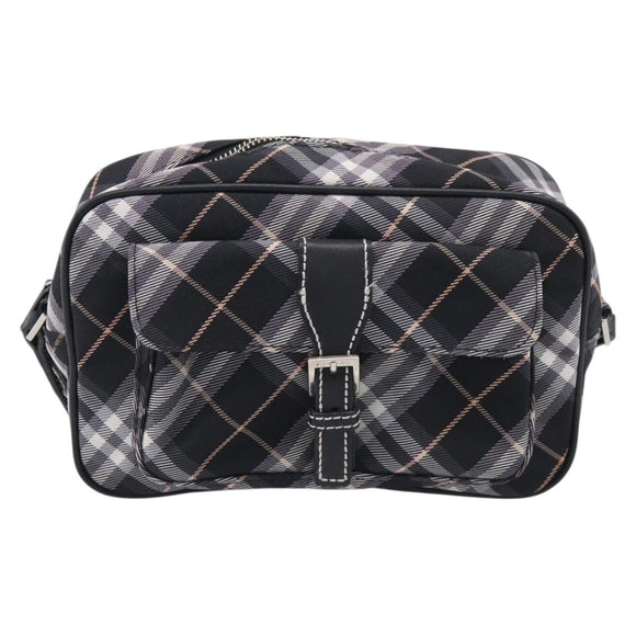 BURBERRY Nova Check Blue Label Shoulder Bag Nylon Black Silver Auth am13157V