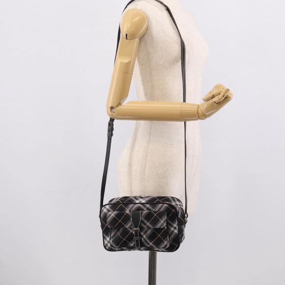 BURBERRY Nova Check Blue Label Shoulder Bag Nylon Black Silver Auth am13157V