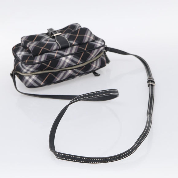 BURBERRY Nova Check Blue Label Shoulder Bag Nylon Black Silver Auth am13157V