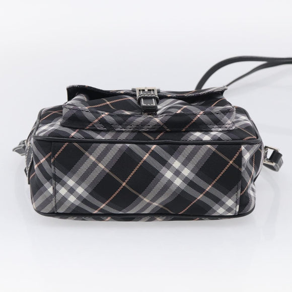 BURBERRY Nova Check Blue Label Shoulder Bag Nylon Black Silver Auth am13157V