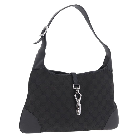GUCCI GG Canvas Jackie Shoulder Bag Black Silver 28628 Auth am13161V