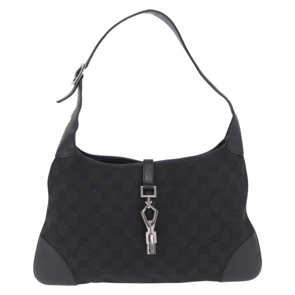 GUCCI GG Canvas Jackie Shoulder Bag Black Silver 28628 Auth am13161V